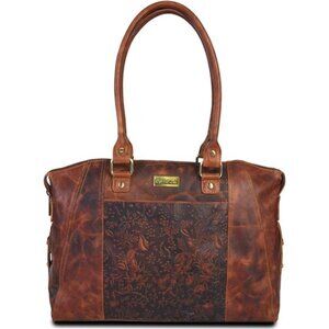 Genuine Real Leather Tote Bag/Purse For Women - Flower Embossed Design